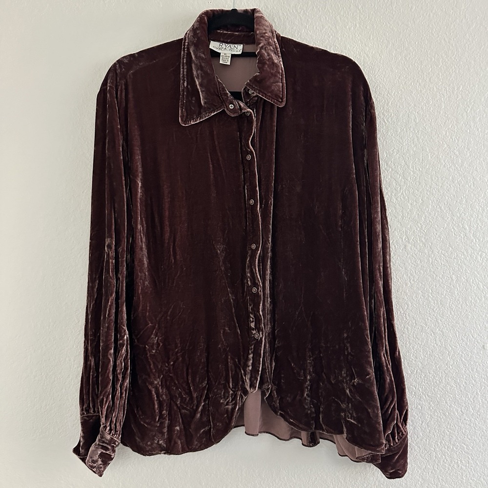 Ryan Michael Velvet Shirt Womens XL Brown Silk Blend Western Snap Button Top